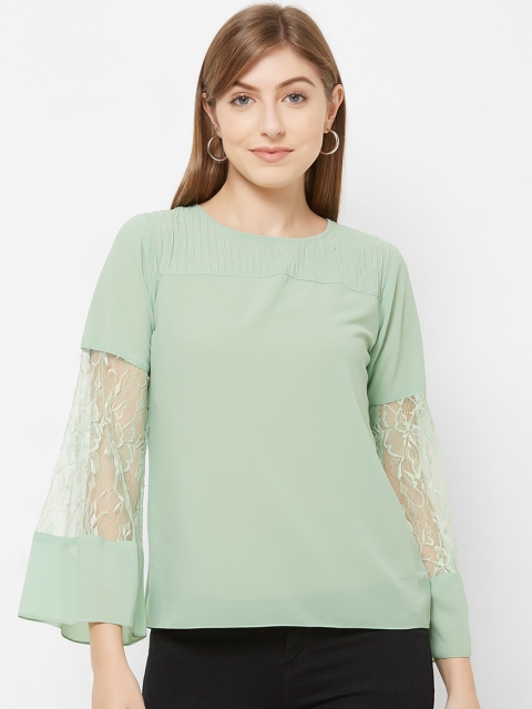Soie Women Green Lace Sleeve Top