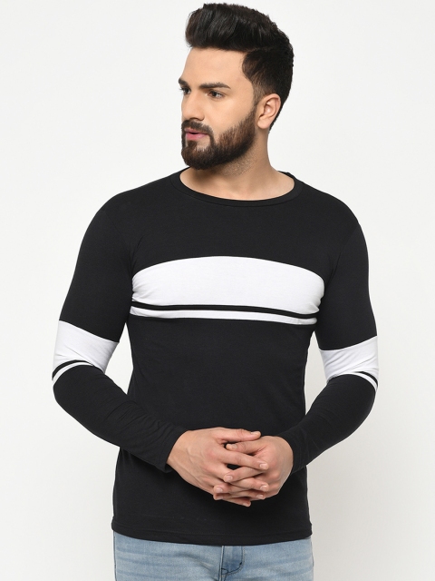 oneliner Men Black & White Striped Round Neck T-shirt