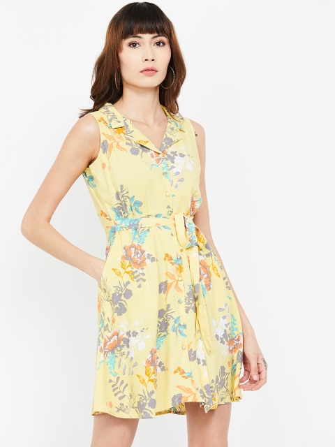 Ginger by Lifestyle Women Yellow Floral Print Shirt Dress