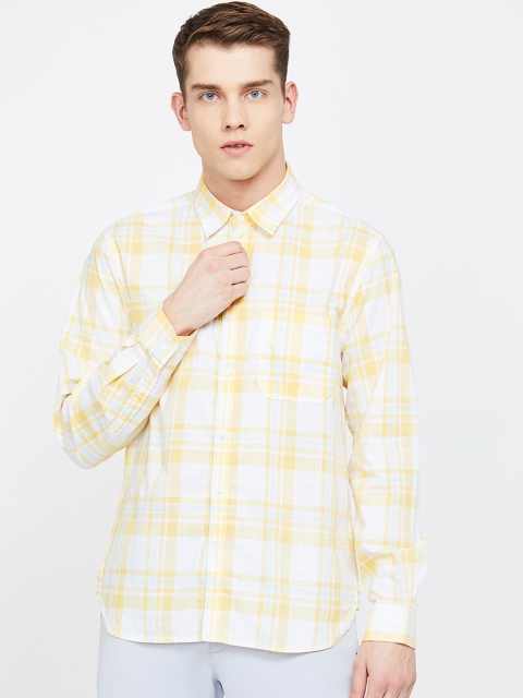 CODE by Lifestyle Men Yellow & Off-White Regular Fit Checked Casual Shirt