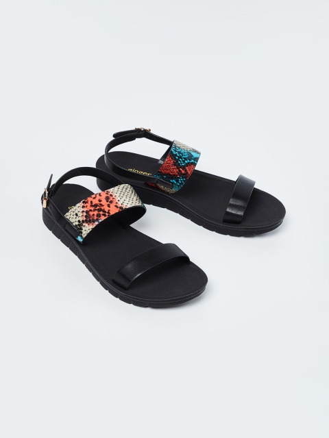 Ginger by Lifestyle Women Black Printed Open Toe Flats