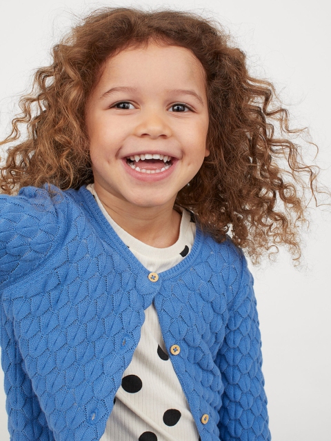 H&M Girls Blue Textured-Knit Cardigan