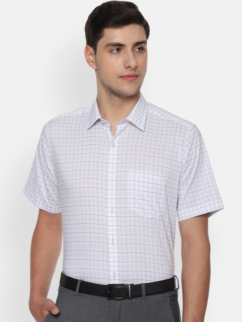 Van Heusen Men White Regular Fit Checked Formal Shirt