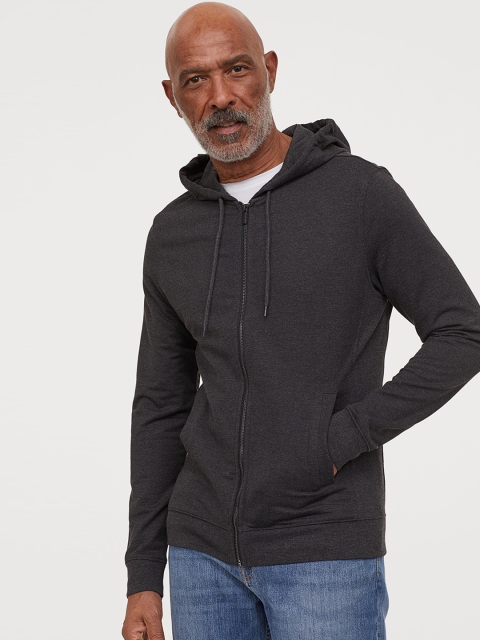 H&M Men Black Hooded Jacket Slim Fit