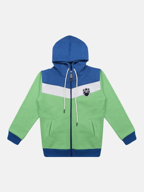 Lil Tomatoes Boys Green & Blue Printed Hooded Sweatshirt