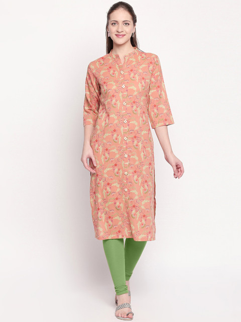 ZRI Women Peach-Coloured Floral Printed Straight Kurta 
ZRI Women Peach-Coloured Floral Printed Straight Kurta