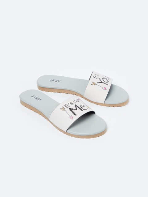Ginger by Lifestyle Women White Printed Open Toe Flats