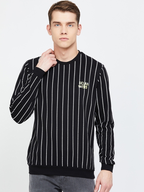 UCLA Men Black & White Striped Pullover Sweatshirt