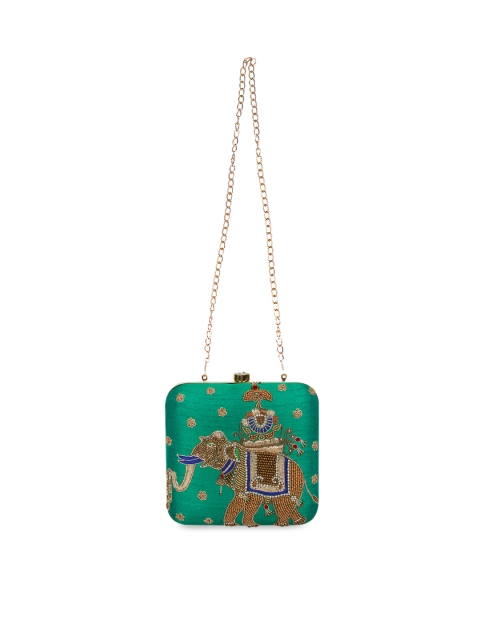Anekaant Green & Gold-Toned Embellished Clutch