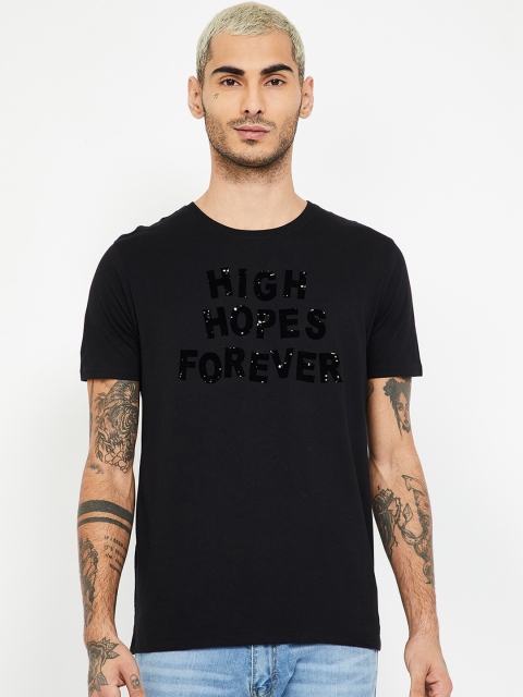 Forca by Lifestyle Men Black Printed Round Neck T-shirt