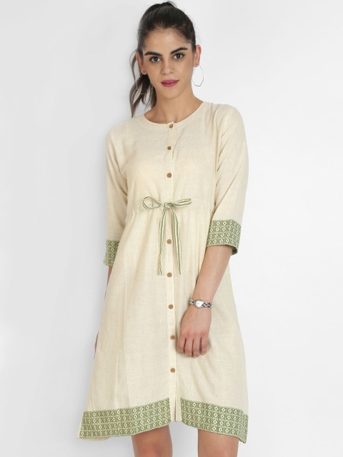 Heart of Gold Women Cream-Coloured Solid A-Line Dress