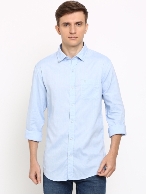 TED HARBOR Men Blue Slim Fit Solid Casual Shirt