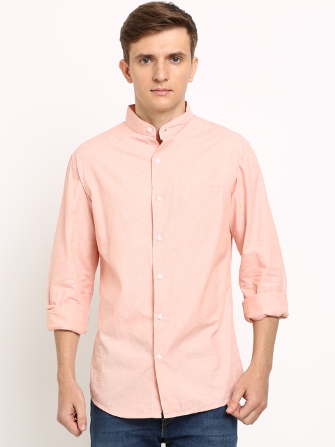 TED HARBOR Men Peach-Coloured Slim Fit Solid Casual Shirt