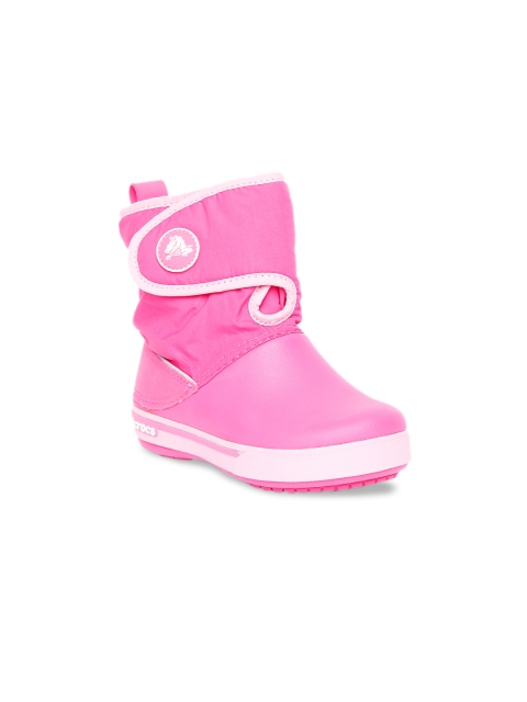 Crocs Girls Pink Solid Synthetic High-Top Flat Boots