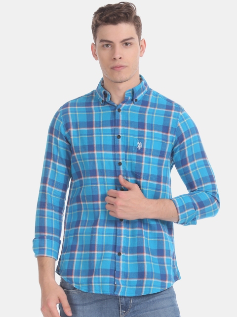 U.S. Polo Assn. Men Blue Regular Fit Checked Casual Shirt