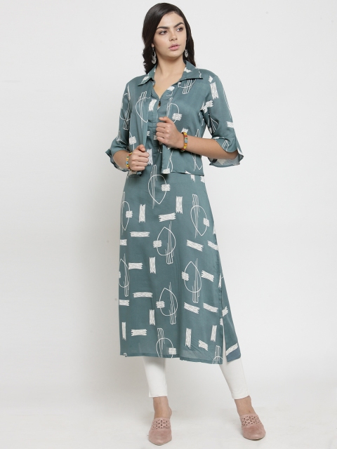 Kiaasa Women Green Printed A-Line Kurta