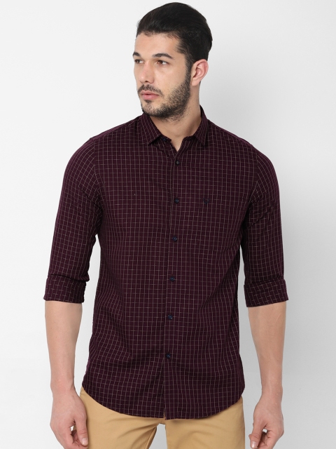 Allen Solly Men Maroon Slim Fit Checked Casual Shirt