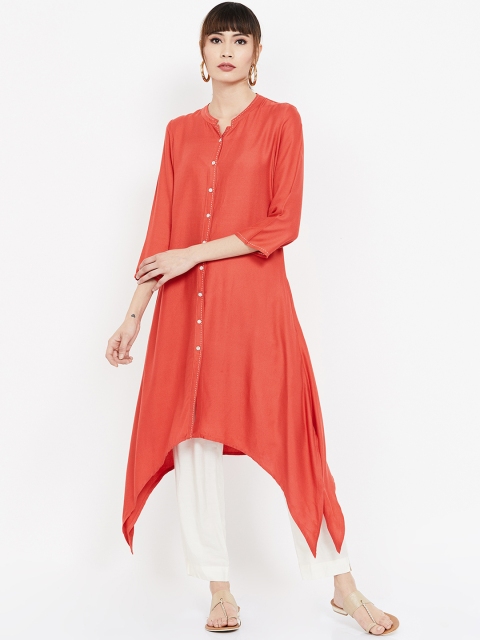 Melange by Lifestyle Women Orange Solid A-Line Kurta