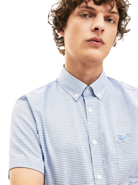 Lacoste Men Blue & Black Regular Fit Checked Casual Shirt