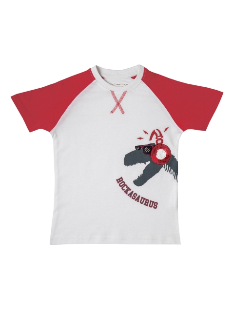 Kid Studio Boys White & Red Printed Round Neck T-shirt