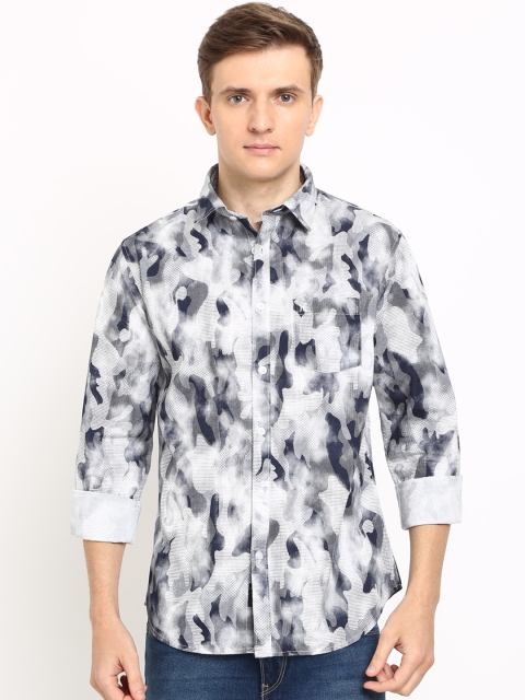 TED HARBOR Men White & Blue Slim Fit Printed Casual Shirt
