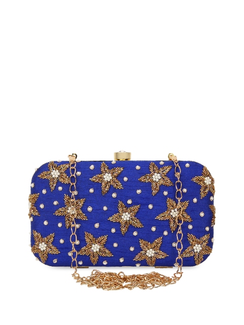 Anekaant Blue & Gold-Toned Embellished Embellished Clutch