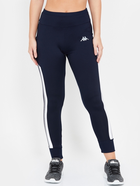 Kappa Women Navy Blue & White Side Striped Joggers
