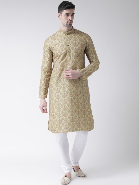 TABARD Men Yellow & Brown Printed Straight Kurta