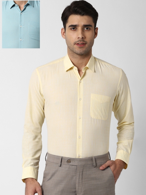 Peter England Men Set of 2 Regular Fit Printed Formal Shirt, Yellow