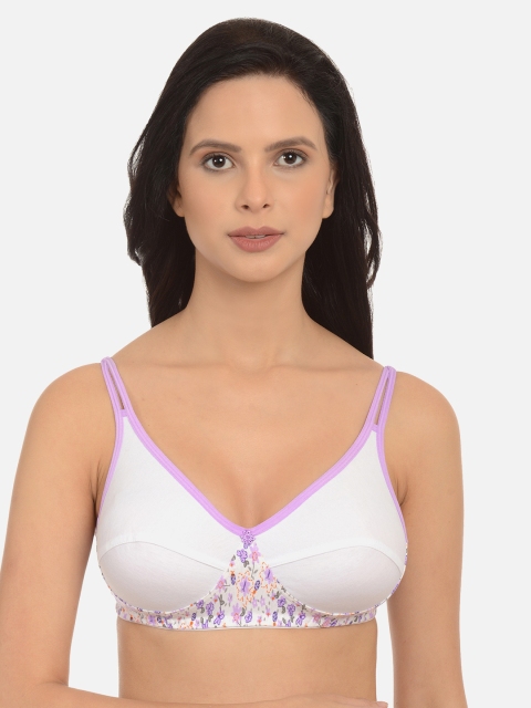 mod & shy White & Purple Printed Detail Non-Wired Non Padded Everyday Bra MS91R