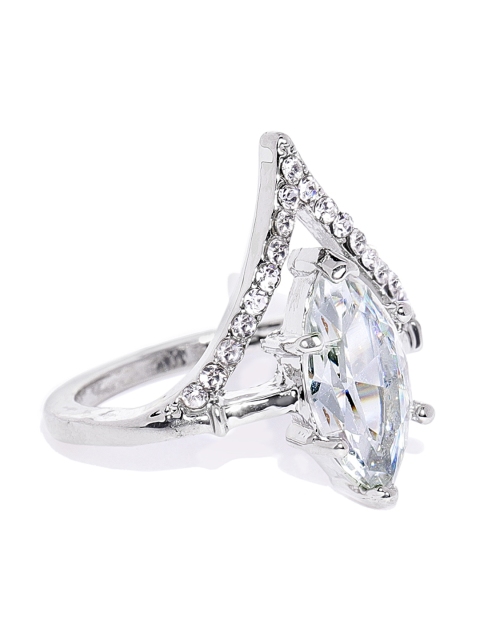 OOMPH Silver-Plated & White CZ-Studded Handcrafted Finger Ring