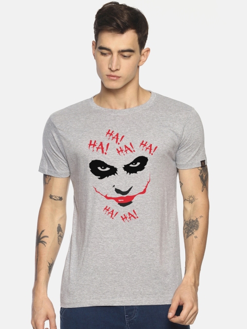 Le Bison Men Grey Joker Printed Round Neck T-shirt