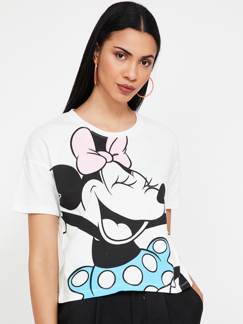 Ginger by Lifestyle Women Off-White Printed Round Neck T-shirt