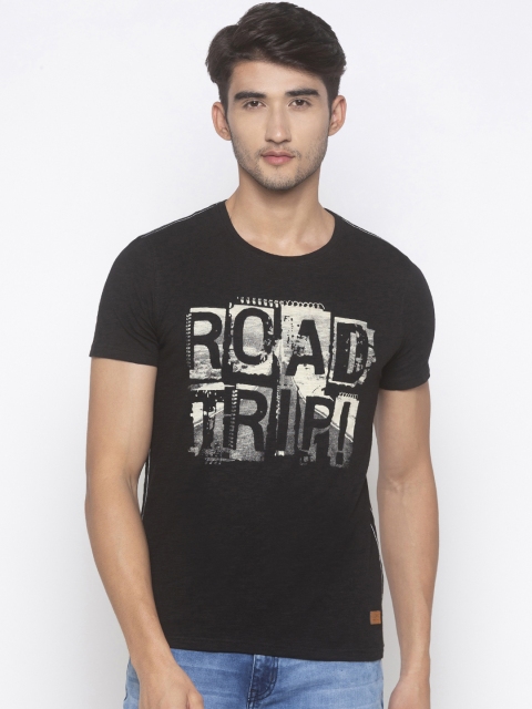 Globus Men Black Printed Round Neck Slim Fit T-shirt