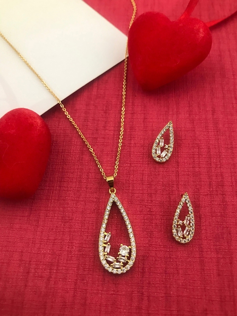 Sia Art Jewellery Gold-Plated & White AD-Studded Jewellery Set