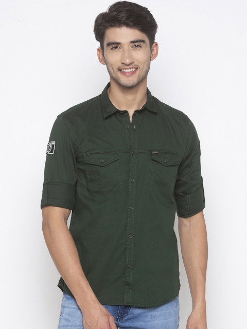 Globus Men Olive Green Regular Fit Solid Casual Shirt