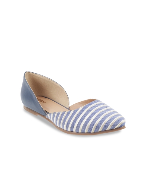 Mochi Women Blue Striped Ballerinas