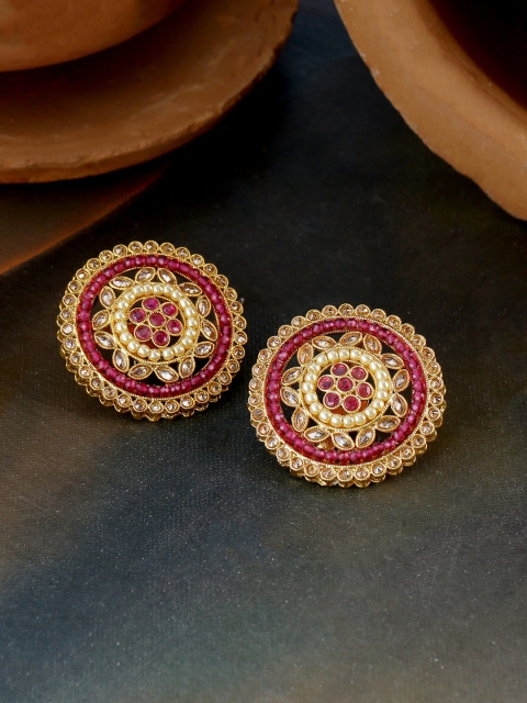 Voylla Gold-Plated & Pink Handcrafted Circular Studs