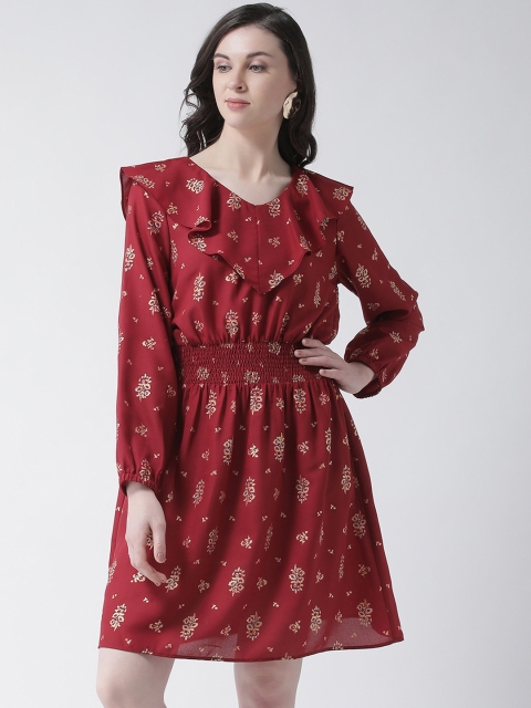 Aayna Women Maroon Printed Blouson Dress