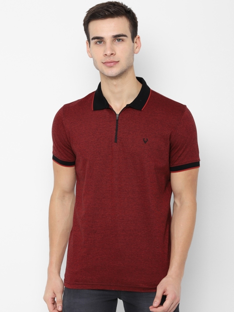 Allen Solly Men Red & Black Striped Polo Collar T-shirt