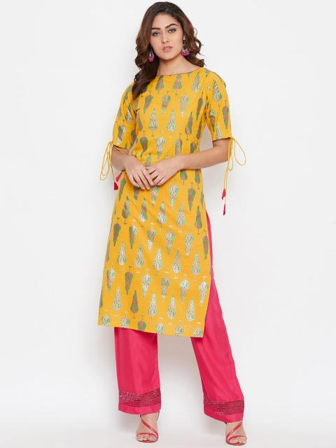 Prakhya Women Yellow & Green Printed Straight Kurta