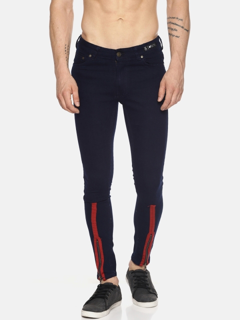 KULTPRIT Men Navy Blue & Red Skinny Fit Striped Regular Trousers