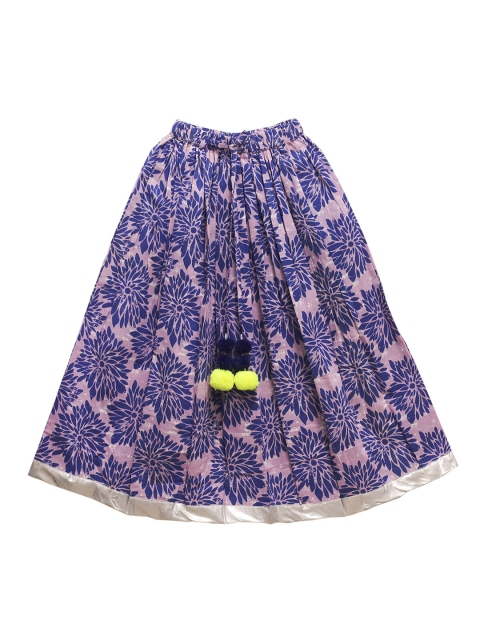 My Little Lambs Girls Pink & Blue Floral Printed A-Line Maxi Skirt
