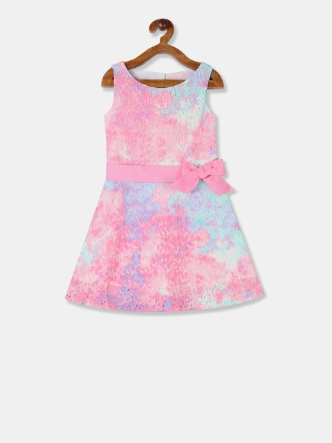 The Childrens Place Girls Pink Self Design Fit and Flare Dress