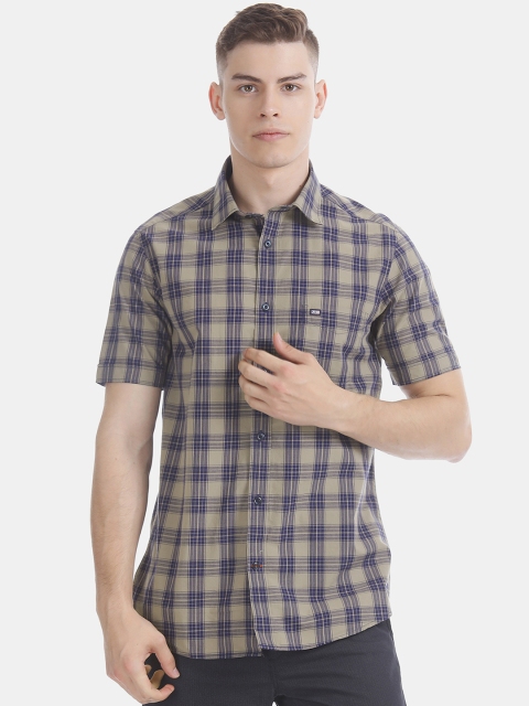Arrow Sport Men Beige & Blue Slim Fit Checked Casual Shirt