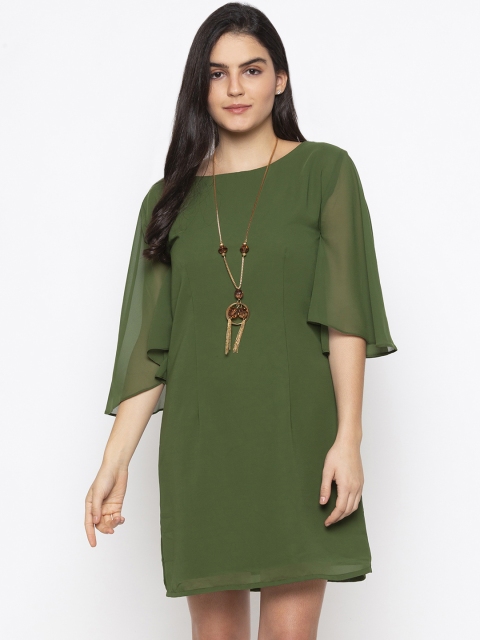 Iti Women Green Solid A-Line Dress