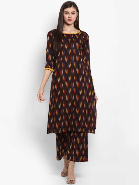 Fashion String Women Brown Printed Regular Pure Cotton Kurta with Palazzos