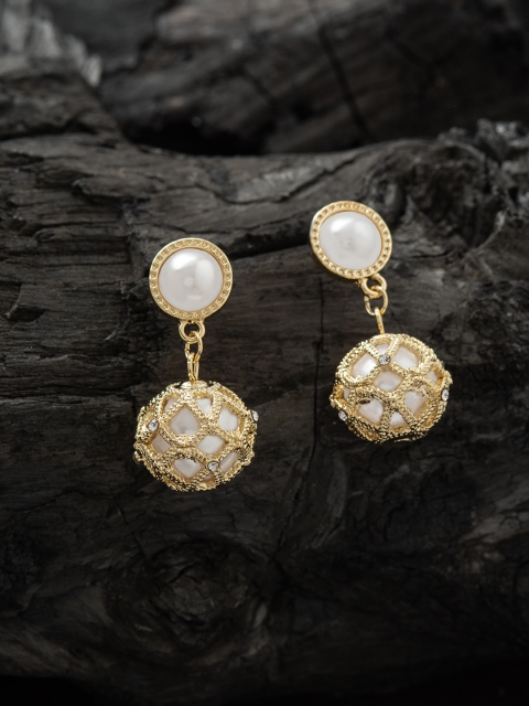 E2O Gold-Plated & White Contemporary Drop Earrings