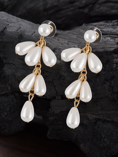 E2O Gold-Plated White Contemporary Drop Earrings
