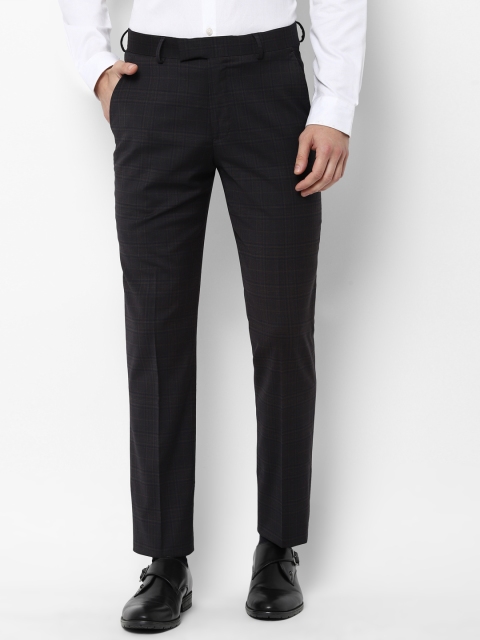 SIMON CARTER LONDON Men Black & Brown Slim Fit Checked Formal Trousers